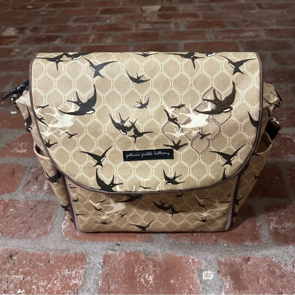Petunia Pickle Bottom Diaper Bag Coated Canvas Swallow Bird Design One Strap